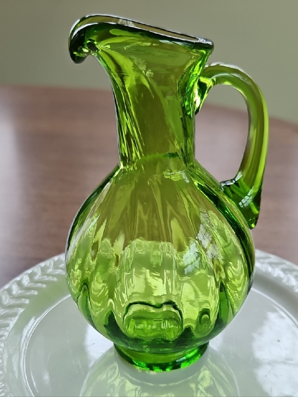 Kanawha Green Swirl Glass Small Pitcher